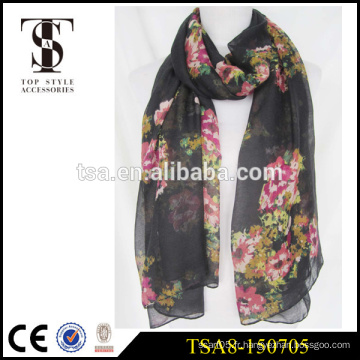 Nouveau style 100% polyester écharpe soie sensation élégante belle écharpe motif fleur printemps hijab